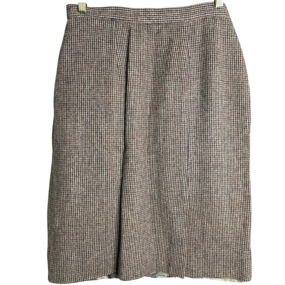 Paige V Vintage Sz 14‎ 100% Wool Tweed Pencil Skirt Gray Brown Plaid Made in USA